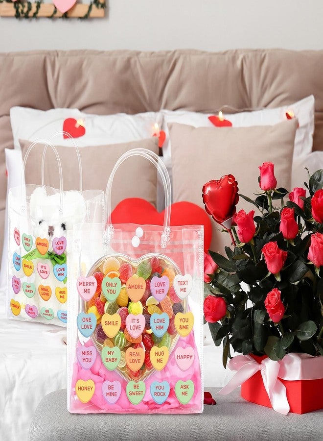 Uiifan 24 Valentine's Day Clear PVC Gift Bags Valentines Conversation Hearts Transparent Sayings Bags with Handle Conversation Hearts Tote Bag Galentines Day Reusable Gift Wrap Tote - Image 5